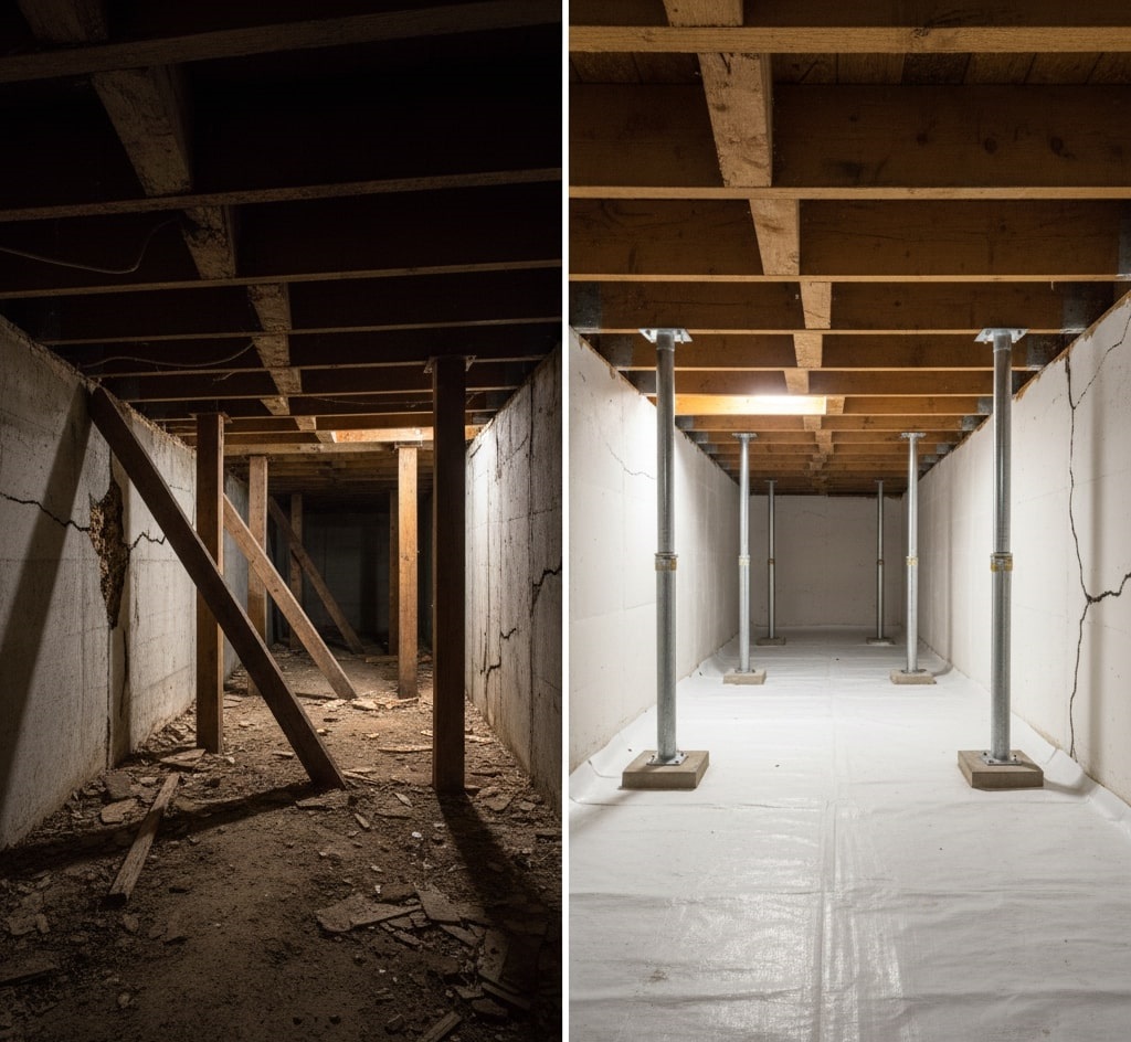 Wood Rot and Sagging Floors Before After look